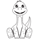 Einfaches Ausmalbild eines niedlichen Dinosauriers mit großem Kopf und langem Schwanz.